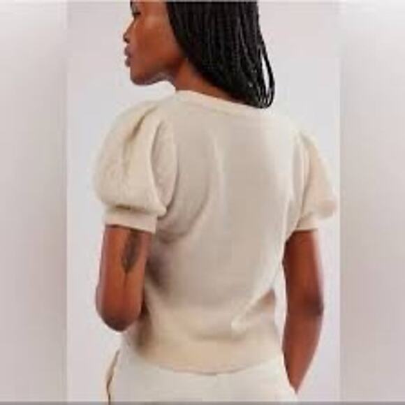 MSRP $89 FREE PEOPLE 100% Cashmere Annabel Puff Sleeve Sweater Size M - Picture 3 of 9
